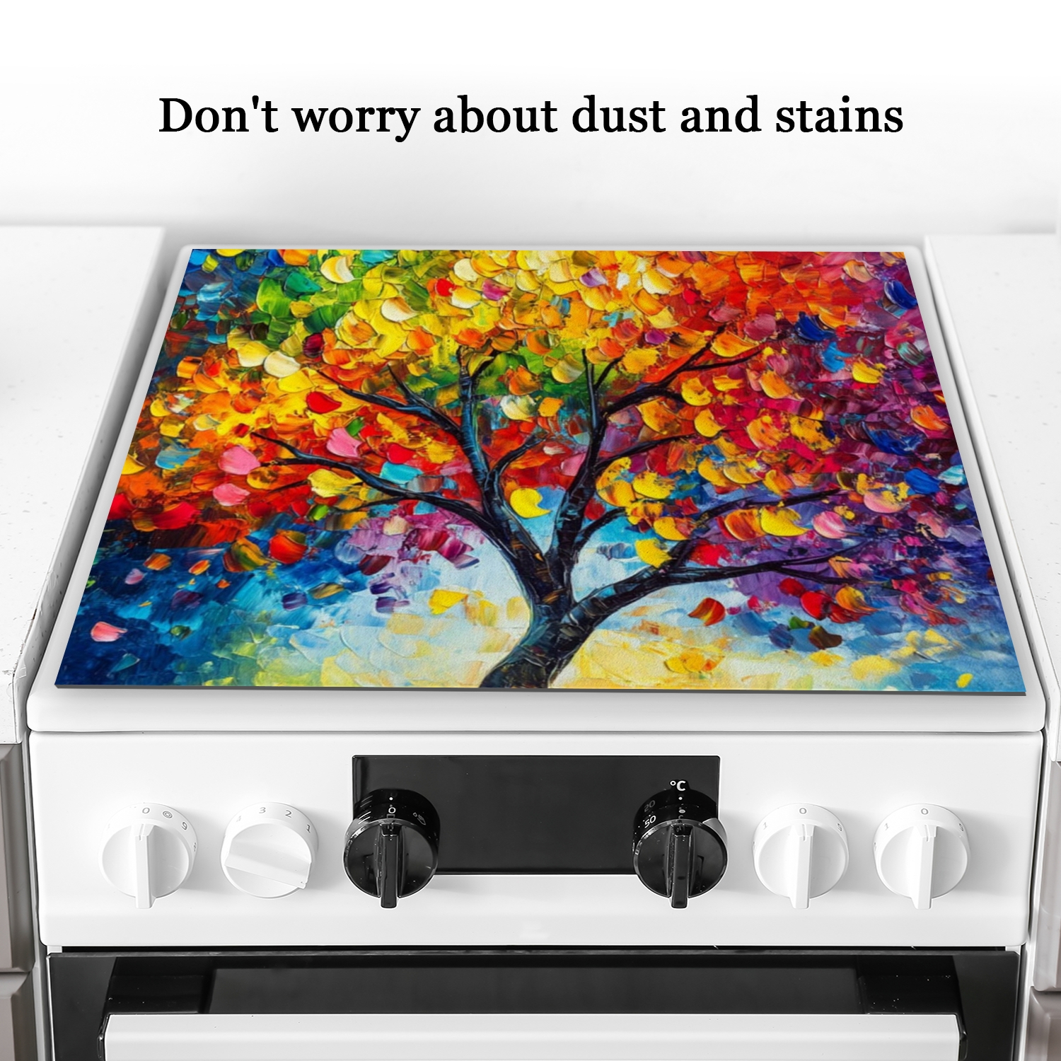 Cooktop Covers for Electric Glass Top, Multicolored Tree of Life Range Stovetop Protector, Square Foldable Stove Protector Mat for Kitchen RV (28×20 Inch)