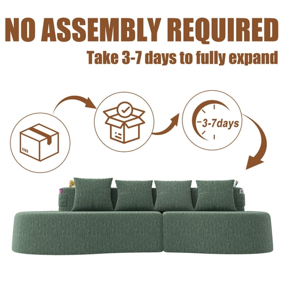 Modern Curved Sectional 3 Seat Sofa, Chenille Fabric, 94.5 Wide, No Assembly Needed, Modular Couch for Living Room, Office, Apartment, Green