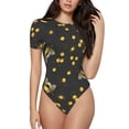 thumbnail image 2 of Goofa Bumblebee Printed Women Rash Guard Short Sleeve,Tummy control Swimsuit Surfing Swimsuit Bathing Suit One Piece Swimsuit UPF 50-, 2 of 9