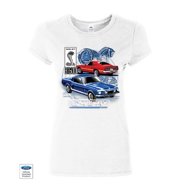 Tee Hunt Ford Mustang Shelby GT500 Women's T-Shirt American Classic Shelby Cobra Shirt, White, XX-Large