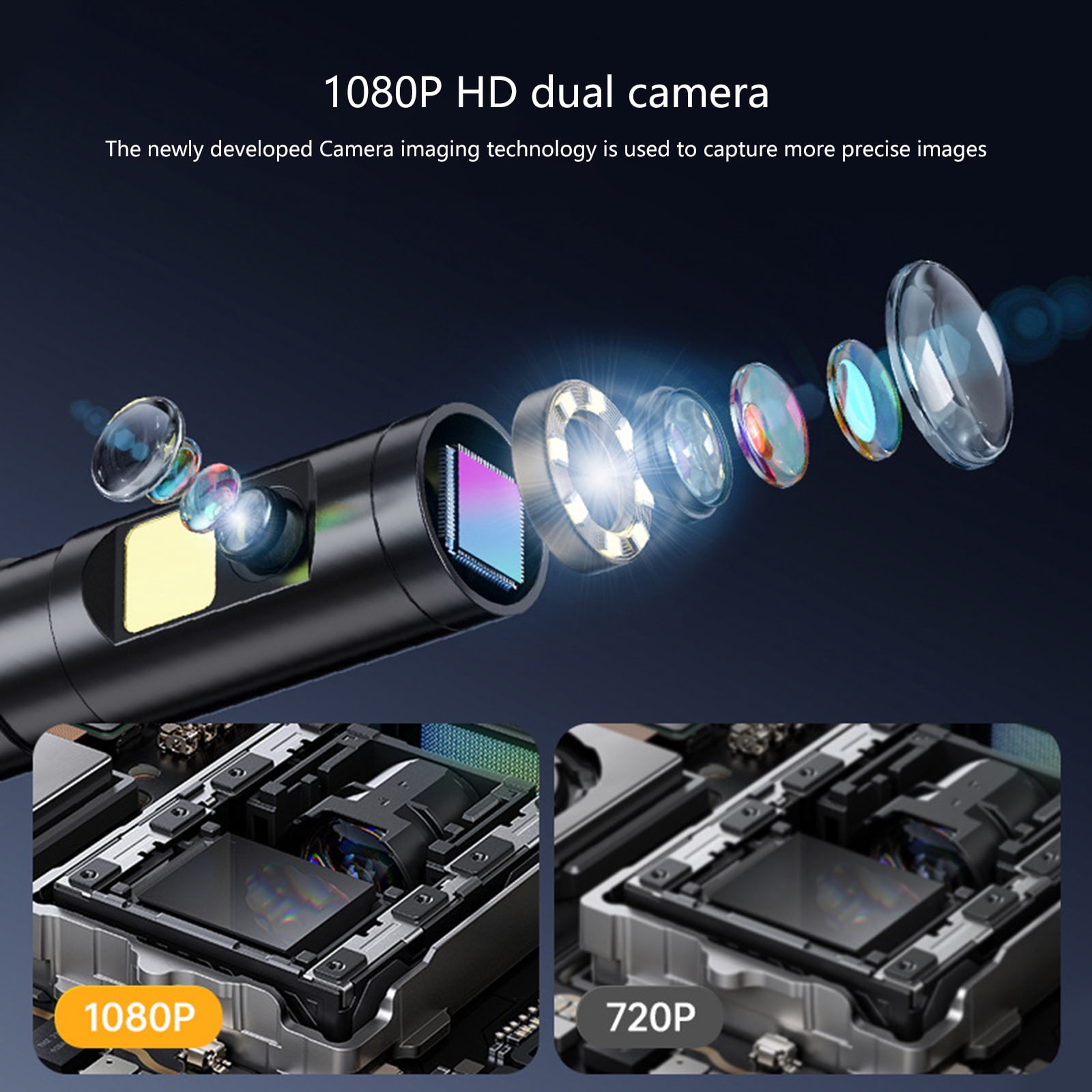 Waterproof Industrial Endoscope Type-C Rechargeable Double Lens Borescope Inspection Camera with 4.3in Screen 8 LEDs