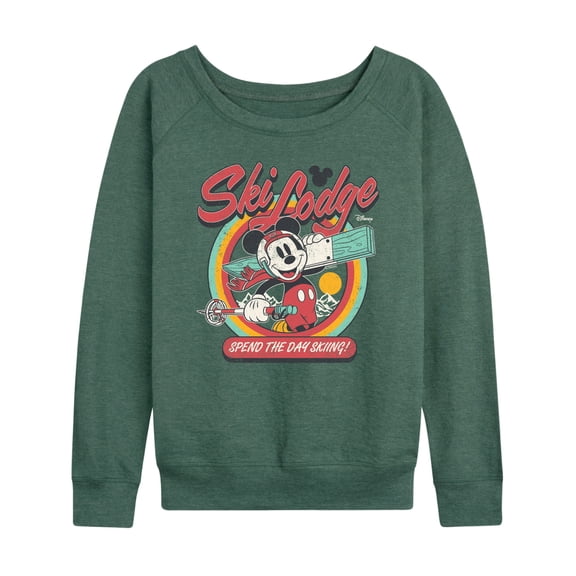 Disney - Mickey's Ski Lodge Women's Lightweight French Terry Wide Neck Long Sleeve Graphic Shirt