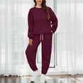 thumbnail image 6 of BLOCLOALO 2 Piece Lounge Set Long Sleeve Pullover Sweatshirts Fashionable Sports Casual Jacket Trousers Round Neck Suit Sweatpants and Sweatshirt Set Plus Size Workout Sets Casual Sets Wine L, 6 of 8