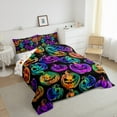 thumbnail image 3 of jejeloiu Colorful Spooky Pumpkin Queen Comforter Set,Autumn Harvest Bedding Sets,Halloween Theme Bedding Comforter Set For Child,Breathable Bedroom Decoration Reversible,3-Piece, 3 of 8