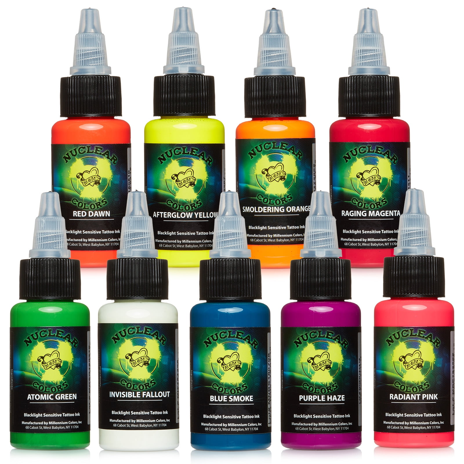 Millennium Mom's Nuclear UV Blacklight Tattoo Ink - 9 Color Set - 1 oz - Millennium Mom's Nuclear UV Blacklight Tattoo Ink - 9 Color Set - 1 oz -