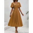 thumbnail image 4 of Women'S Vintage Polka Dot Dress V-Neck Waist Cinching Elegant Short Sleeved A-Line Dress Ginger Yellow XL, 4 of 7