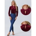 thumbnail image 2 of DARING DIVA Women's Stand Collar Elegant Velvet Long Sleeve Tops XS Burgundy, 2 of 6