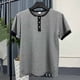 thumbnail image 4 of Tops para hombre, blusas y camisas de manga corta con cuello redondo para hombre, blusas casuales de moda para hombre con cuello redondo, medio botón, manga corta, blusas de poliéster para hombre, 4 of 7
