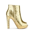 thumbnail image 3 of BLISSFUL STEP Women's Glitter Peep Toe Platform Block High Heel Boots Gold 6, 3 of 8