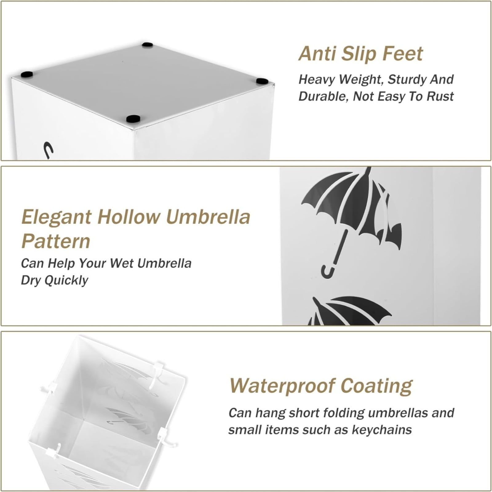 Dusknt Freestanding Metal Square Umbrella Stand White, Rack,
