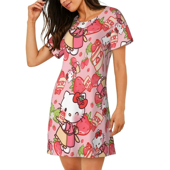 Saiise Women's Nightgown Sleepwear,Short Sleeve Pajama Dress,Sanrio Print Loungewear for Home and Sleep