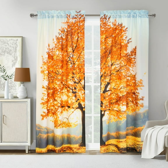 Fall Tree Digital Panoramic Print Curtain Pair 76" x 84" in Multi