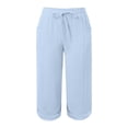 thumbnail image 4 of Besolor Womens Summer Capris Casual Elastic Waist Drawstring Cropped Pants with Pockets Straight Leg Loungewear Trousers, 4 of 5