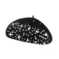 thumbnail image 2 of Boina para mujer portátil de otoño para hombres y mujeres, gorro moderno con perlas y diamantes de imitación. Negro, 2 of 9