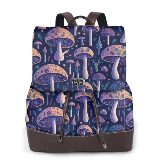 Easygdp Floral Hippie Mushrooms Mochila de Cuero para Mujeres, Bolso de Hombro, Bolsos de Mano de Moda para Trabajo y Viajes