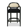 thumbnail image 5 of Americana Mid-Century Modern 26" Jet Black Cane Back Counter Stool - Handmade Solid Oak Frame, Woven Rattan Inset, Barrel Shape Comfort for Kitchen Island, Bar, Dining - 21"W x 19"D x 36.5"H, 5 of 14