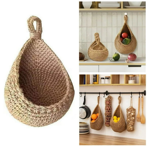 POINTERTECK 3Pcs Handmade Woven Fruit Net Bird‘s Nest Stylish Fine Workmanship Long Lasting Net Bag Spacious Storage Solution Light Grey One Size