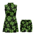 thumbnail image 4 of COEQINE Shamrock Black Print Women's Golf Dress for St. Patrick's Day Quick Dry Washable Elastic Sports Dresses with Pockets and Shorts Sleeveless V-Neck Workout Outfits, L, 4 of 7