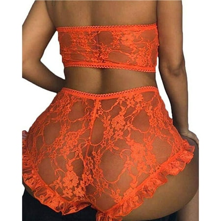 Ydkzymd Lingerie Sets for Women with Robe M Womens Lingerie Sexy Bodysuits Lace Corset Sexy Siamese Hot Maid Cosplay Uniform Underwear Jumpsuit Dress Orange Lace 2 Piece High Waisted Lingerie Set