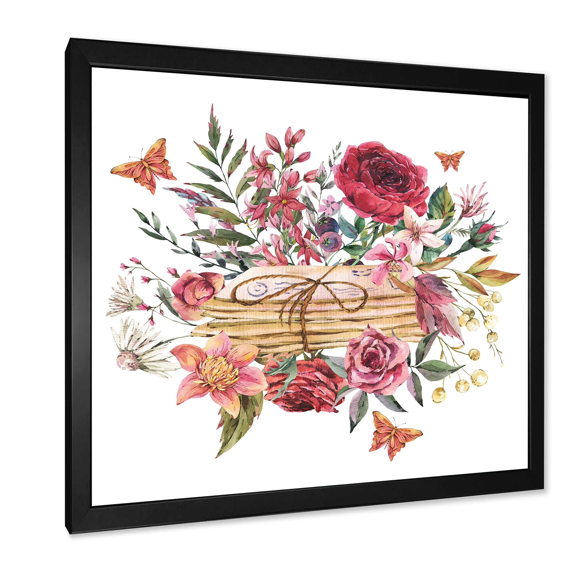 Designart 'Wildflowers With Vintage Old Letters' Farmhouse Framed Art Print