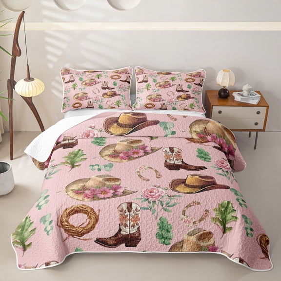 Erosebridal Western Cowgirl Twin Quilt Set for Girls, Vintage Lodge Cabin Twin Coverlet Set, 2-Piece 1 Quilt and 1 Pillowcase