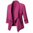 Gvdentm Womens Blazer Women's Stretch 3/4 Gathered Sleeve Open Blazer