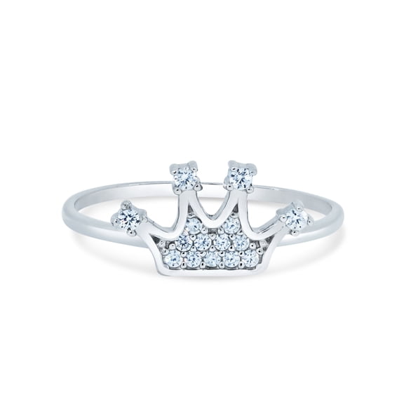Rhodium Plated 925 Sterling Silver Crown Design Clear CZ Ring Band White Jewelry Female Size 6