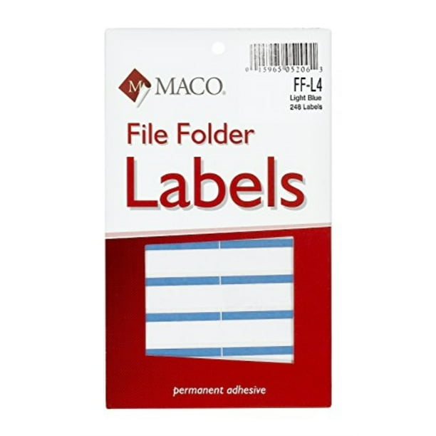maco light blue file folder labels, 9/16 x 37/16 inches, 248 per box