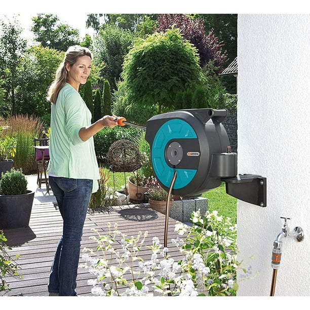 Gardena Comfort 82 and 50 Foot Wall Mounted Retractable Swivel Hose Reel  Boxes 