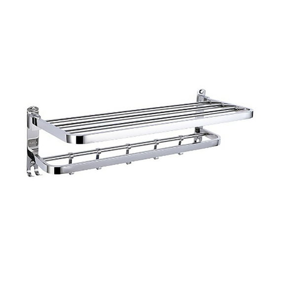 CMrtew 14.5 Inch Towel Rack with Towel Bar Holder Stainless Steel Foldable Towel Shelf with 5 Hooks for Bathroom & Lavatory Wall Mounted (Brushed Nickel) Silver