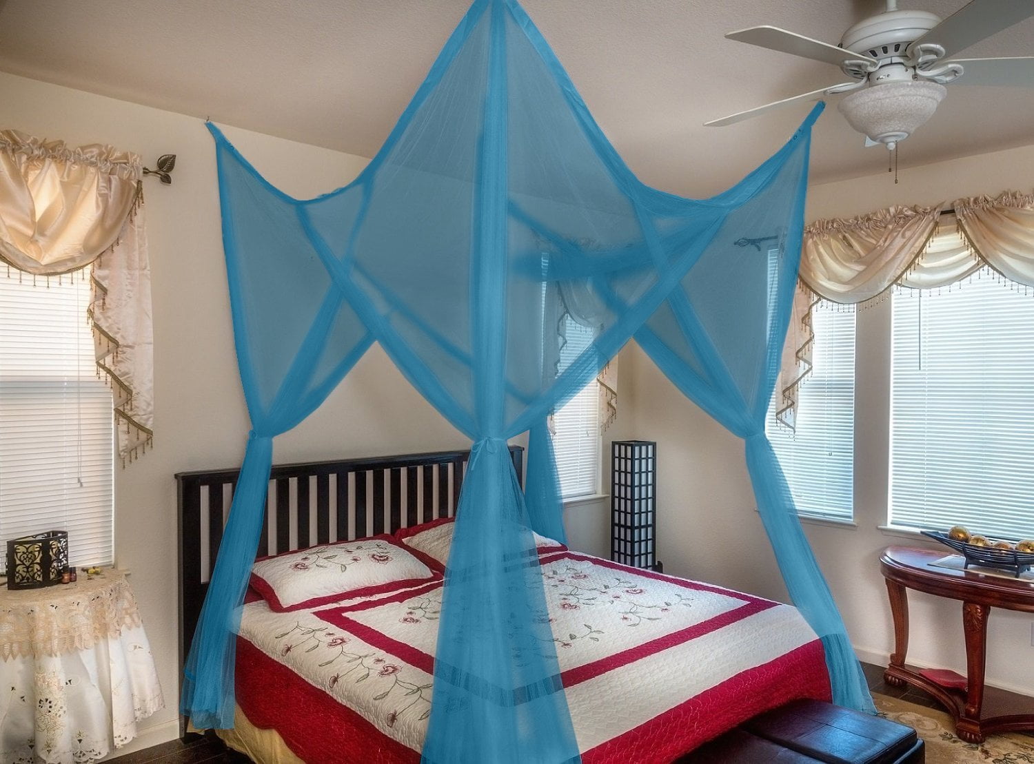 OctoRose Four-Poster or Ceiling Mount Large Bedroom Airy Mosquito Net Bed Canopy 