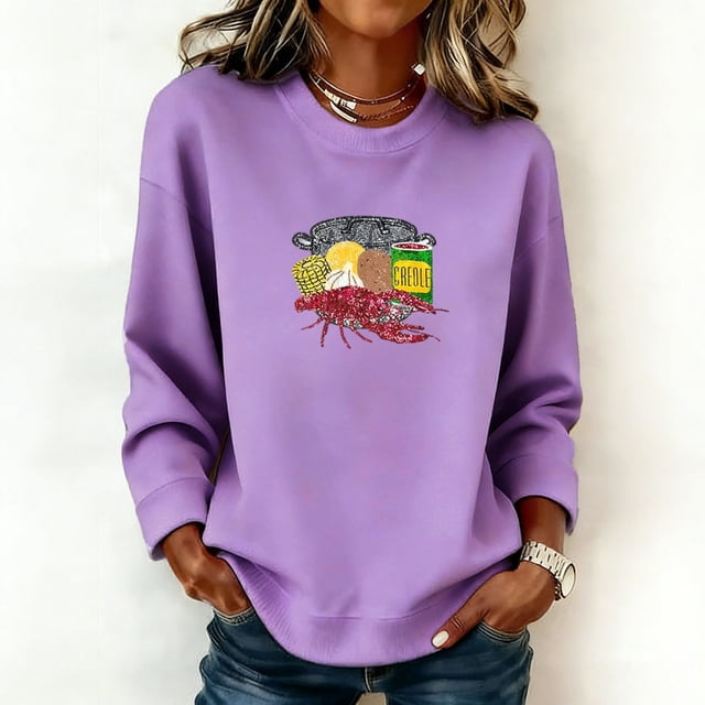 TaTaai Women's Casual Carnival Festival Print Long Sleeve Sweatshirts Fashion Crew Neck No Hood Pullover Tops Lightweight Comfortable for Daily Wear Gift