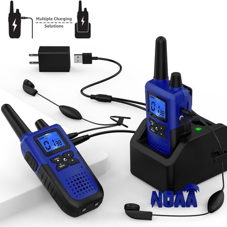 Walkie Talkies for Adults Long Range Rechargeable, FCC ID:2ACVFK-10B Portable Two Way Radio with Earpieces for Hiking Camping (Blue 2 Pack)
