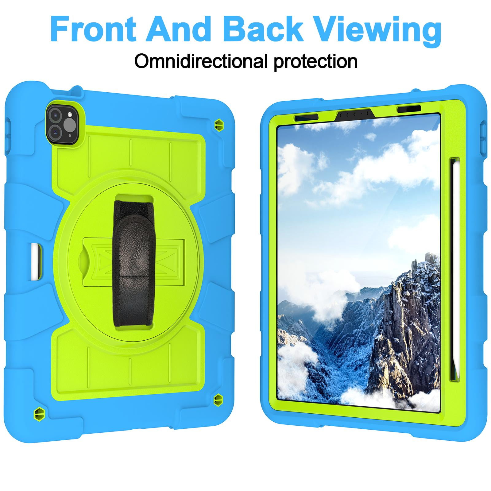 Shockproof Case for Apple iPad Air 11 Inch M4 M3 M2 2026/2025/2024, with Pencil Holder iKids Friendly Hand Strap Shoulder Strap Kickstand Anti-Scratch Case Cover for iPad Air 11",Blue