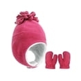 thumbnail image 2 of Spencer Baby Toddler Winter Hat and Glove Set Sherpa Lined Warm Fleece Earflap Beanie Hat & Mitten, Kids Winter Hat for Boys Girls 12-48 Months, Rose Red, 2 of 10