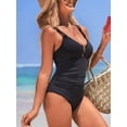thumbnail image 5 of Sociala Ribbed V Neck One Piece Swimwear for Womens Tummy Control Monikini Swimsuit, 5 of 6