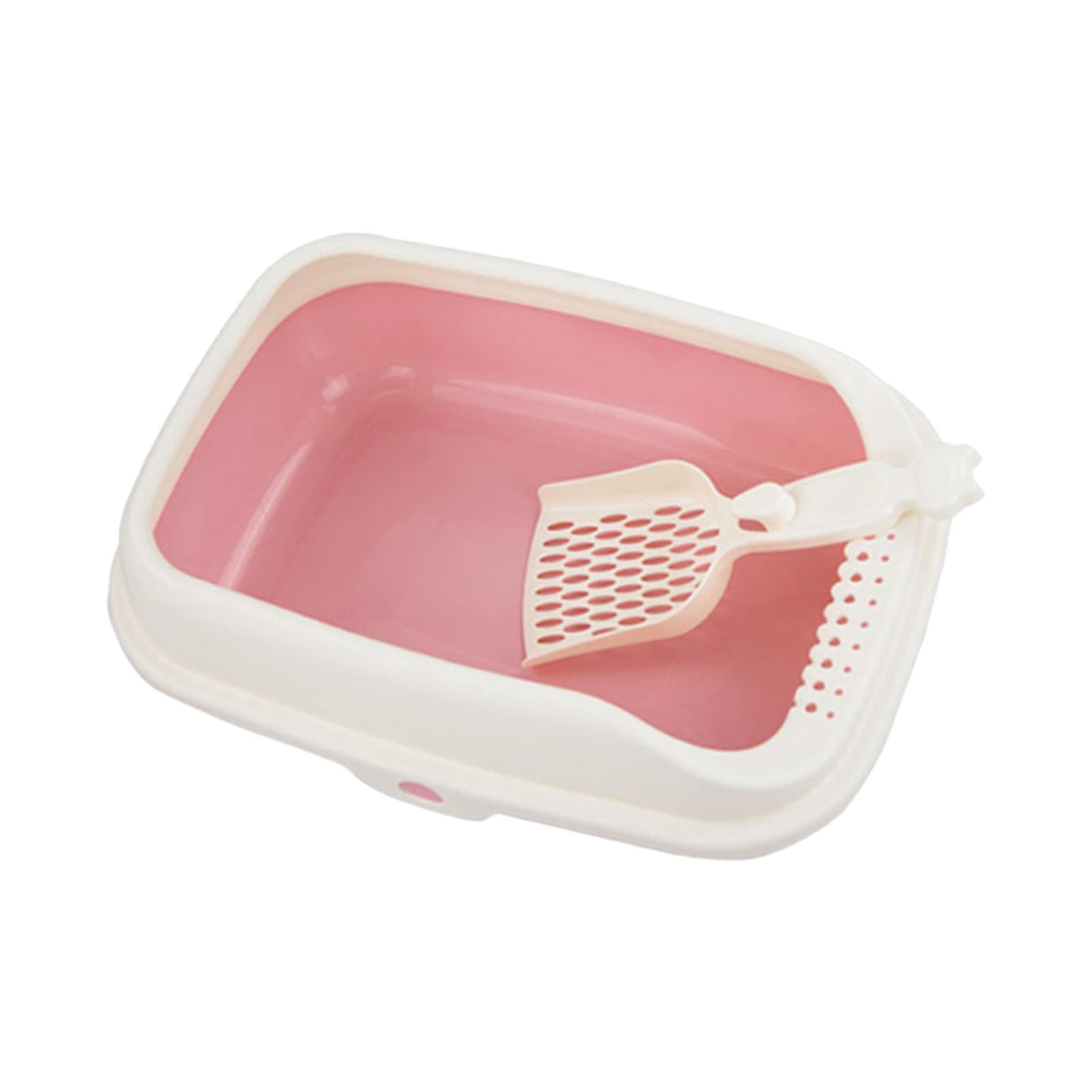 Bvdfgk Cat Litter Box Open Top Kitty Litter Box Tray, Cat Sandbox Semi Enclosed, Litter pink L