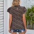 thumbnail image 2 of Blusa casual de moda con ribete de volantes y estampado floral de manga corta para mujer para citas en el hogar y el trabajo, 2 of 7