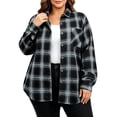 thumbnail image 2 of ClodeEU Women's Plus Size Plaid Button Down Shirt,Long Sleeve Collared Casual Oversized Shacket ,Women's L-XXXXXL, 2 of 5