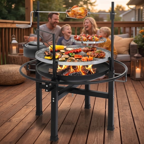 Ktaxon Fire Pit, Charcoal Grill with 2 Cooking Grates,BBQ Grill Grill for Outdoor Camping Picnic Party Hiking