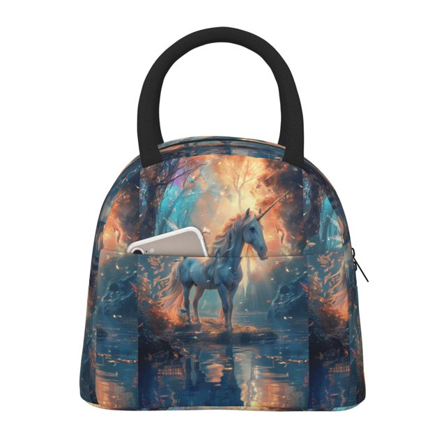 Balery Forest Lake White Horse Bolsa de Almuerzo para Mujeres, Caja de Almuerzo, Bolsa de Almuerzo Pequeña Impermeable, Tote de Almuerzo Reutilizable con Gran Capacidad