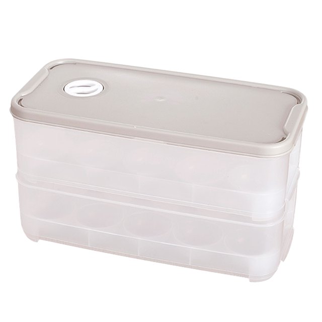 Caja de almacenamiento de huevos Organizador de huevos de plástico Rejillas Recipiente de cocina con tapa, Caqui, Doble capa, 20 Rejillas Inevent HA003375-04