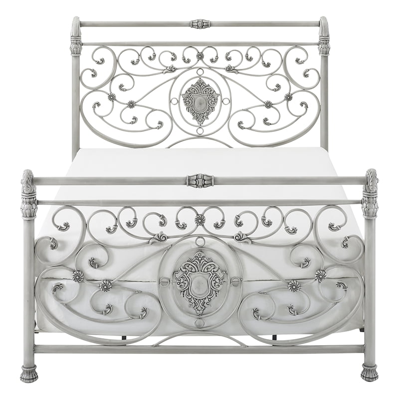 Bowery Hill Transitional Metal Queen Sleigh Bed Brushed in White