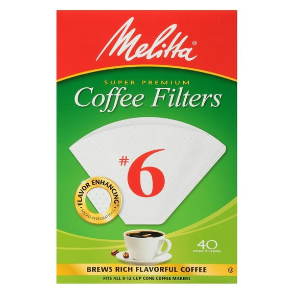 #6 Cone Coffee Filters, White, 40 Count (Pack of 12) 480 Total Filters Count - Packaging May Vary