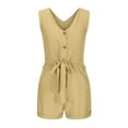 thumbnail image 4 of AXXD Clearance Shorts For Women, Solid Button Sleeveless Deep V Lacing Belt Jumpsuit Shorts for Women Casual Summer 7 Inch Inseam Khaki 16, 4 of 8