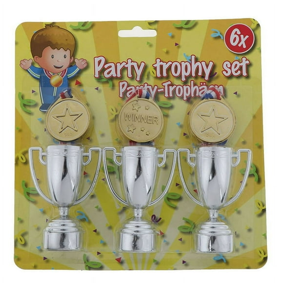 3pcs Gold Plastic Winners Medals +3 plastic Trophy Toys For Kids Party Fun Props