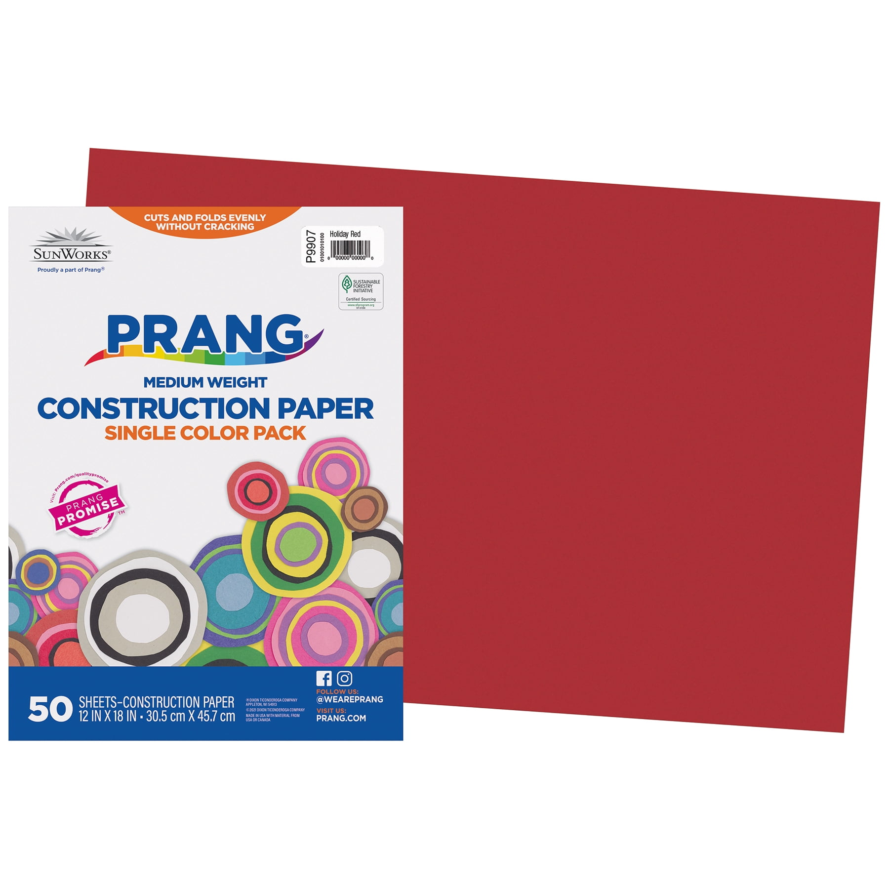 Prang Construction Paper, Medium Weight, Holiday Red, 12" x 18", 50 Sheets Per Pack, 5 Packs