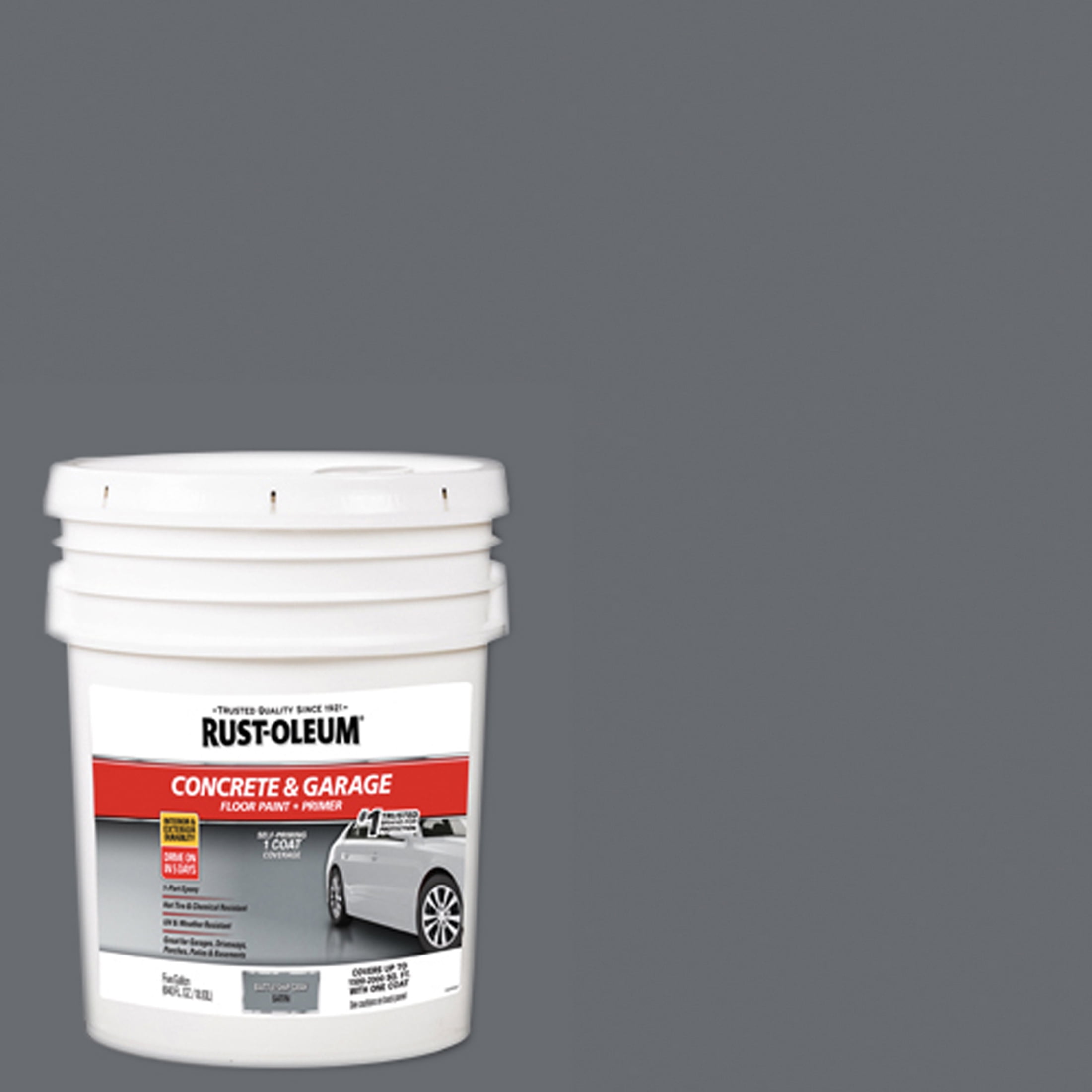 Battleship Gray, Rust-Oleum Satin Concrete and Garage Floor Paint and Primer- 5 Gallon, 1 Pack