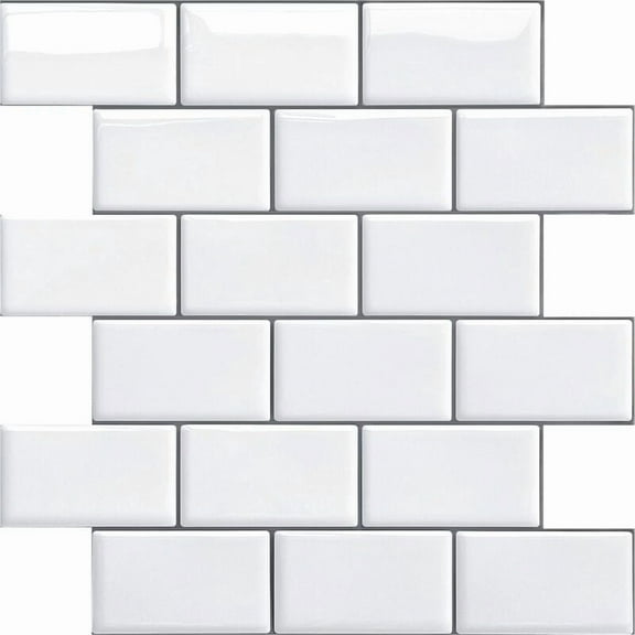 White Waterproof 3D PVC Wall Tile Adhesive for Kitchen Bathroom, 4 Pieces - Faux Metro Tiles