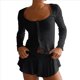 thumbnail image 2 of Conjunto de Pijama para Mujer, de Larga, con Botones, Top y Pantalones Cortos con Volantes, Conjunto de 2 Piezas para Estar en Casa, Ropa de Dormir Y2k. Negro L, 2 of 8